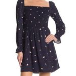 Elodie Long Sleeve Smocked Square Neck Navy Floral Dress Sz S Photo 0