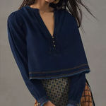 Anthropologie NWT  Pilcro Cropped Denim Peasant Blouse | S Photo 0