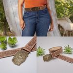 Western Bull Head Buckle Plus Size Belt Vintage Style Faux Leather Embossed 1XL‎ Brown Photo 9