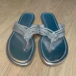 Talbots  Cece Braid Metallic Silver Thong Faux Leather Women's Sandals Size 8 Photo 1