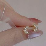 Small CZ Moon Stud Earrings for Women Gold Photo 2
