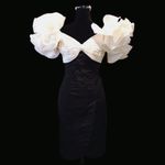 Vintage 1990s Tadashi Black and White Ruffle Sleeve Dress Photo 6