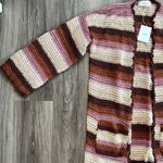 Xirena Browm Striped Cardigan Sweater Small Boho Casual Crochet Neutral Brown Photo 3