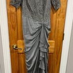 Tadashi Shoji  Beaded Top Grey Ruched Feminine Maxi Evening Romantic Gown Size 6 Photo 0