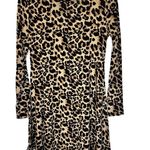 Leopard Print Dress Womens XS Brown Long Sleeve Casual Loose TShirt Dress B3 Photo 3