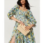 Love Shack Fancy Blue Capri Floral Print Smocked Square Neck Midi Dress Size XS Photo 1