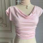 Pastel Pink Japanese Kawaii Summer Knitted Cowl Neck Blouse Shirt Top Photo 1