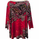 Sunny Leigh Boho Paisley Velvet Velour Top Size Large Red Black Photo 2