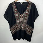 Madewell Boho Aztec Top Womens Black Short Sleeve Embroidered relaxed fit Large Photo 3