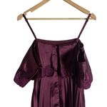 ASOS  Plum Burgundy Satin Lace Trim Pleated Cold Shoulder Maxi Dress Size 4 Photo 7