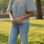 Alex Marie  Top Womens Small Striped Puff Sleeve Square Neck Blouse Photo 0