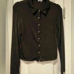 Princess Polly  Black Stretchy Snap Front Long Sleeve Collared Top Size 12 Photo 0