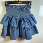 Aerie  Blue Smocked Denim Skirt Photo 1