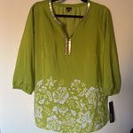Rafaella NWT womens blouse medium green floral tunic embellished neckline boho Photo 1