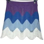 Storia Crochet Mini Skirt, Knit, Colorblock Womens Sz M Purple Blue White NWOT Photo 0
