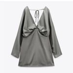 ZARA  batwing ruched draped contrasting satin long sleeve mini dress Photo 8