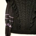 Anthropologie By  Black Ruffle Cable-Knit Sweater Balloon Sleeve Size Small Photo 2