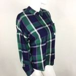Sanctuary Shirt XS Navy Green Plaid Tie Front Button Down Casual Photo 3