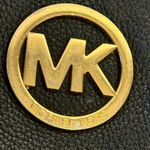 Michael Kors Black Leather Crossbody Bag MK Logo Gold Tone Adjustable Strap Photo 3