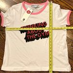 WILD FOX Pink Contrast Trim Thinking About Going To The Gym Slogan Tee Sz MD NWT Photo 8