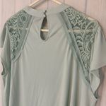 Torrid  Studio Crepe Jersey Mock Neck Lace Inset Top Aqua Plus Size 3 bus… Photo 9