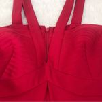 Adrianna Papell Long Red Low Cut Evening Gown Cocktail Formal Party Dress Size 6 Photo 4