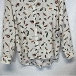 The Kooples 100% Silk Cream Multicolor Boho Feather Print Button Down Top Sz S Photo 3