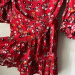 Maje  Rahimi Floral Short Sleeve Ruffle Wrap Mini Dress Red Size 1 Photo 3
