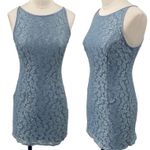 Vintage 90s Jessica McClintock Floral Lace Mini Dress High Neck Powder Blue Size 0 Photo 0