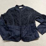 Chico's Chico’s Navy Blue Lace Open Front Lightweight 100% Linen Jacket Blazer Small EUC Photo 0