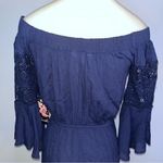 Blush HINT OF  Navy Blue Floral Crochet Off The Shoulder Romper Small NWT Photo 8