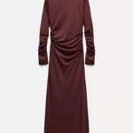 ZARA  Elegant Burgundy brown wine Maxi Dress stretchy long Sleeve Casual bodycon  Photo 11