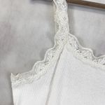 Y2K Lace Trim Womens Tank Top Medium Ribbed Stretch Coquette Preppy Retro Soft White Photo 3