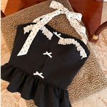 Japanese Black White Polka Dot Halter Ribbon Bow Ruffle Halter Peplum Top Size XS Photo 1