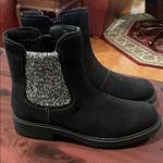 Clarks Black Suede Ankle Boots with Gray Knit Detail-NEW Photo 0