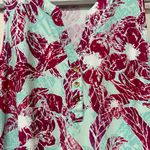 Aryeh UPF 50 Floral Tropical Teal & Pink Shift V-Neck Tank Dress  Size medium Photo 3