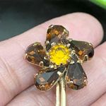 Vintage Unsigned Amber Teardrop Stone Flower Brooch Photo 2