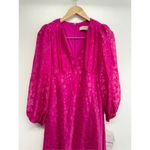 Taylor Midi Dress Size 6 Petite Hot Pink Long Sleeve V Neck Printed Chiffon NEW Photo 3