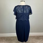 Adrianna Papell  Sequined Lace Sheath Cocktail Dress Navy Blue Size 14W Boat Neck Photo 5