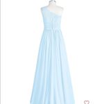 Azazie Sky Blue Lace Chiffon One Shoulder Maxi Dress EUC Size 0 Photo 4