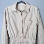 LPA Karolina Linen Blend Coverall Utility Long Sleeve Romper Oatmeal Beige Photo 4