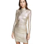 Alice + Olivia Alice + Olivia Hilary Ruched Gold Metallic Finish Mock Neck Dress Size 4 Photo 2