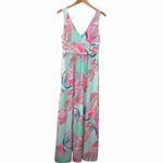 Lilly Pulitzer  Sloane Maxi Dress L Minty Fresh On The Rocks Shell Print Preppy Photo 2