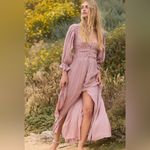 Free People magdalia romantic boho maxi dress size S bottom down puffy sleeve Photo 2