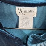 Vintage Deep Teal Turquoise Velvet Satin Patchwork Long Sleeve Button Front Top Blue Size 18W Photo 2