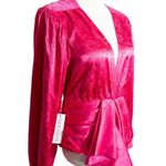 Ronny Kobo NEW Justine Silk Long Sleeve Crystal Belted Top Fuchsia Pink Large Photo 3