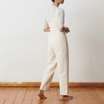 ADAY  Power Suit Scoop Neck Slim Straight Leg Jumpsuit Cream Beige Oat Size Large Photo 1