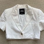 ZARA Cropped White Blazer Short Sleeve Jacket Size Small Cotton Blend FLAWS Photo 0