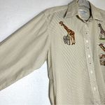 Las Olas Casual Shirt Women's M Embroidered Giraffe Elephant Striped Button Up Photo 4