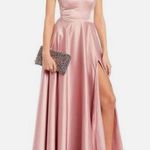 B Darlin B. Darlin V-Neck Spaghetti Strap Side Slit Satin Ball Gown Photo 0